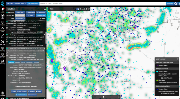 Class I wells layered over Class II injection wells and Recycling Facilities
